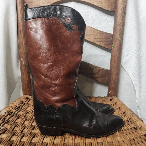Joan & David Vintage Black Brown Womens Western Leather Boots 5.5 - Picture 5 of 9